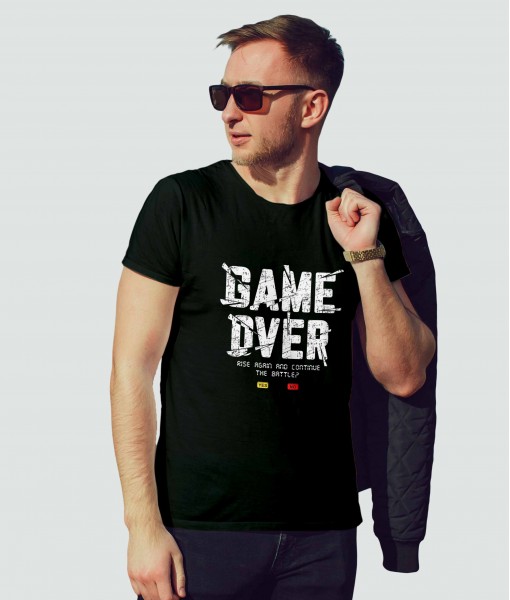 Мъжка тениска с щампа Текст и надписи GAME OVER YES OR NO